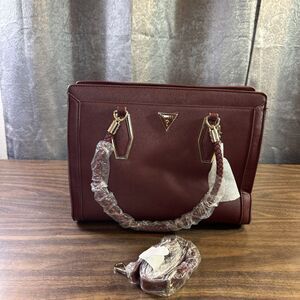 GUESS Logo Faux Leather Med Crossbody Bag Purse Satchel Red Designer NWT